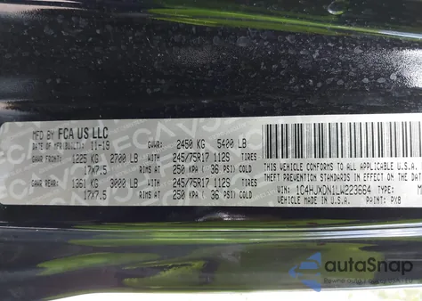 2020 Jeep Wrangler Unlimited Sport S 4X4 z USA, uszkodzony, nr VIN 1C4HJXDN1LW223664